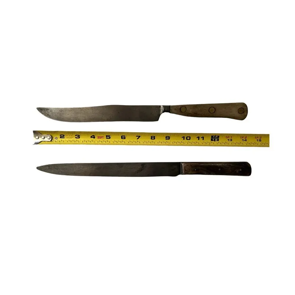 Vintage Rustic Kitchen Cutlery All Wooden Handles Full Tang Working Condition